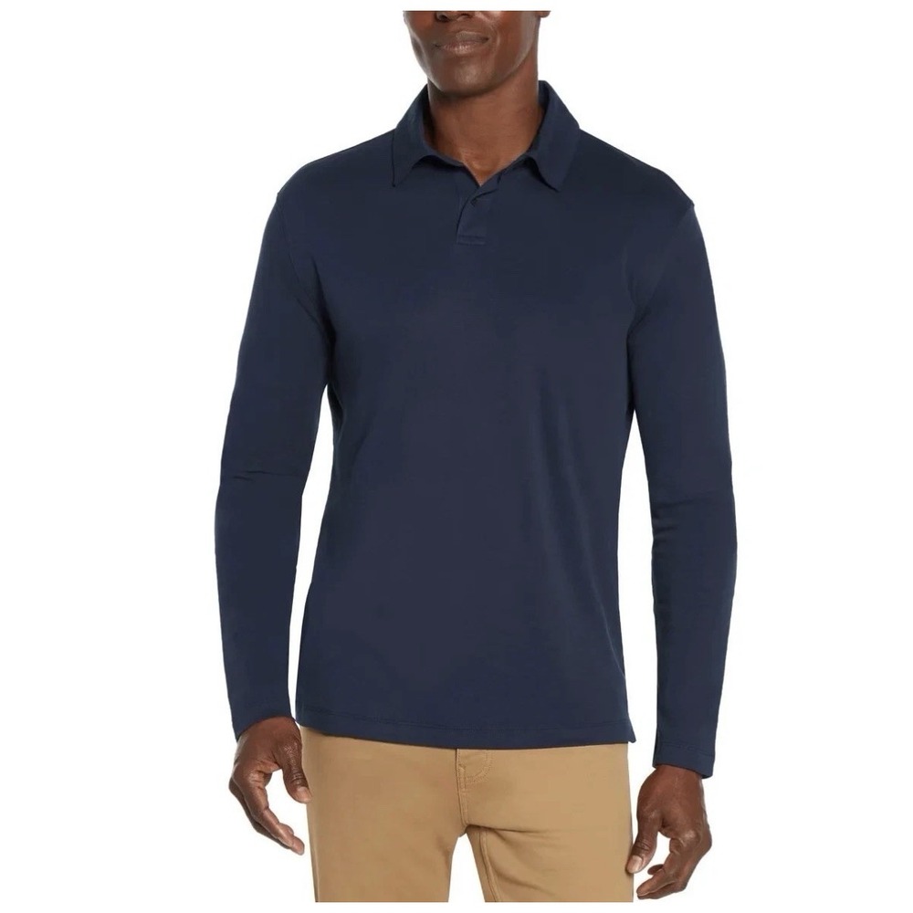 NWT Banana Republic Men's Long Sleeve Luxe Touch Polo Navy‎ Blue Size XXL